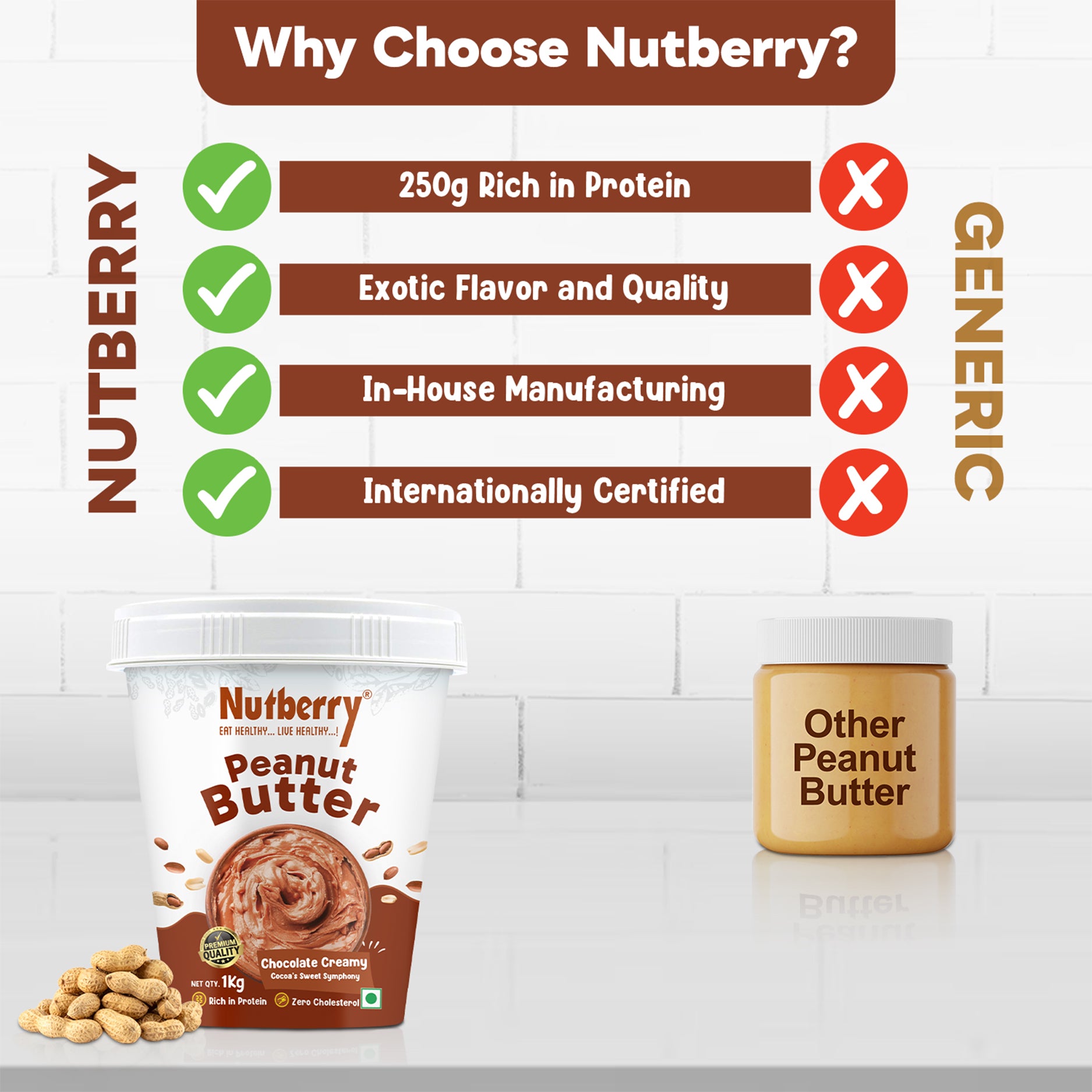 CHOCOLATE CRUNCHY 1KG + CLASSIC CREAMY 1KG PEANUT BUTTER
