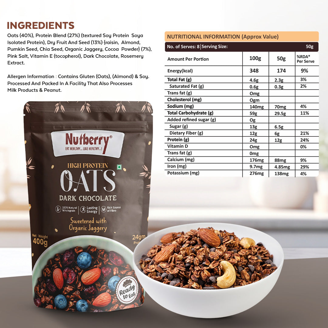 Nutberry Oats Dark Chocolate, Coffee Mocha, and Butter Scotch (400gm 3X)