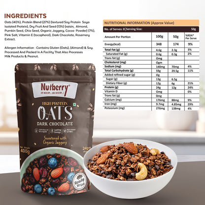 Nutberry Oats Dark Chocolate, Coffee Mocha, and Butter Scotch (400gm 3X)