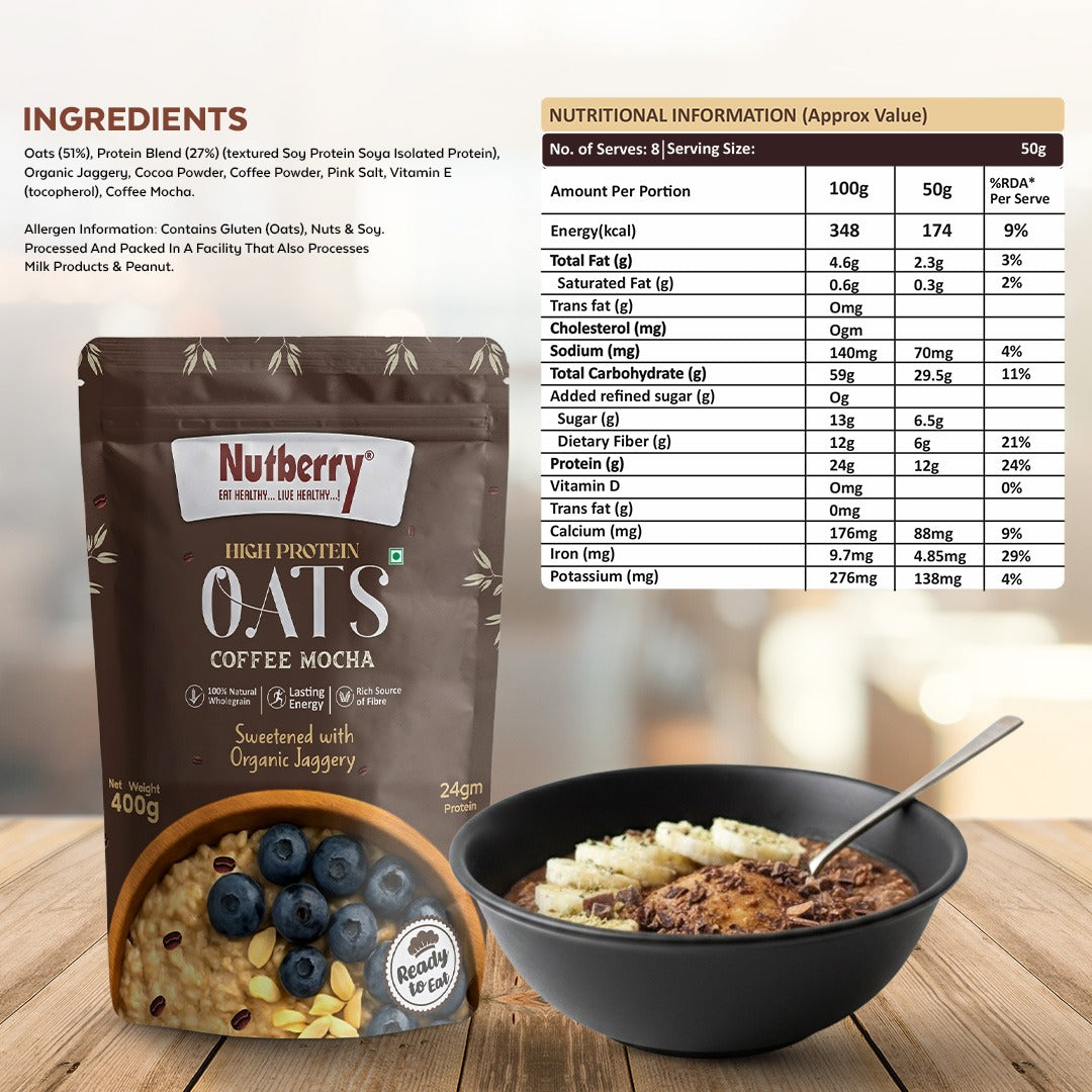 High Protein Oats Coffee Mocha 400g & Peanut Butter Creamy 200g COMBO