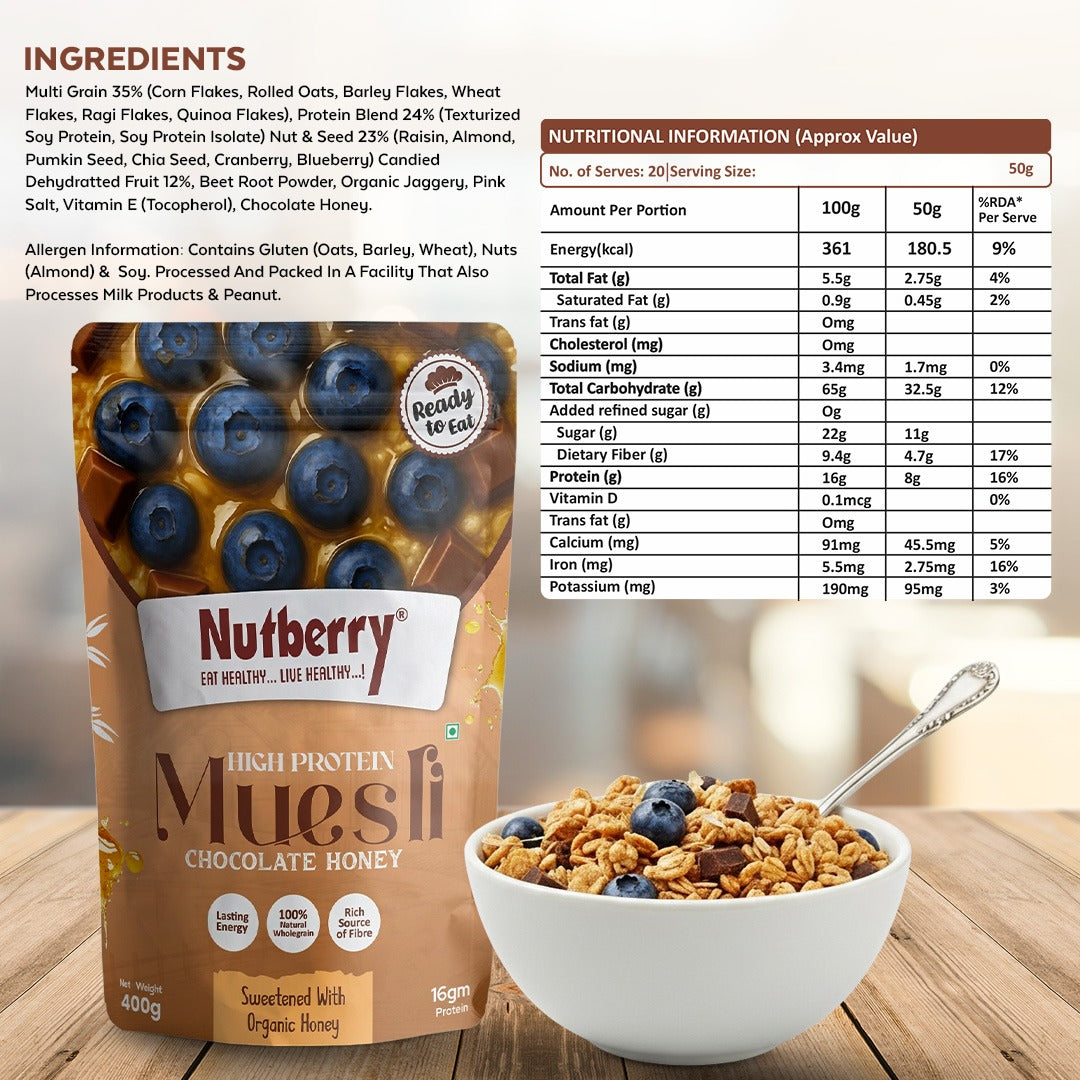 High Protein Muesli Chocolate Honey with Chocolate 200gm Free