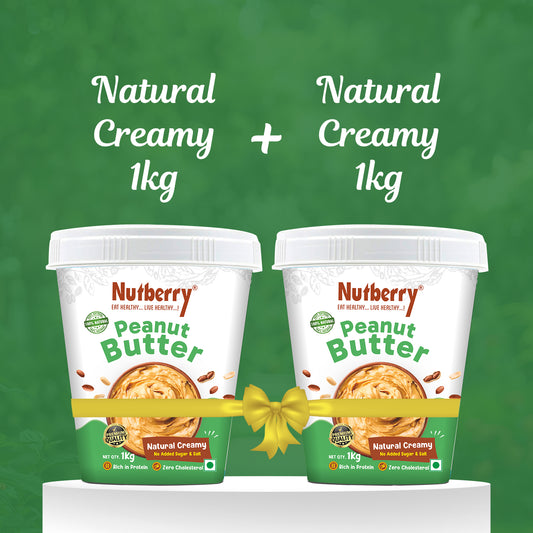 NUTBERRY SPECIAL COMBO OFFER NATURAL CREAMY 1KG PACK OF 2 TOTAL 2KG PEANUT BUTTER